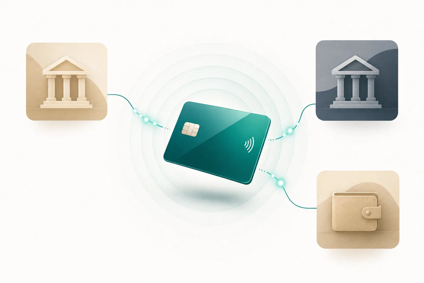 Sponsor bank accounts connected to a single recipient card, funding it at the moment of a tap